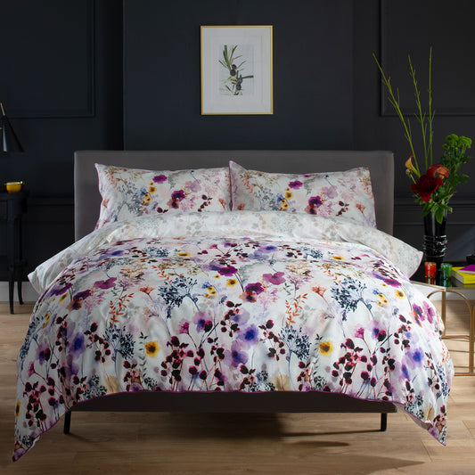 The Lyndon Company Watercolour Floral Lavender Cotton Duvet Set