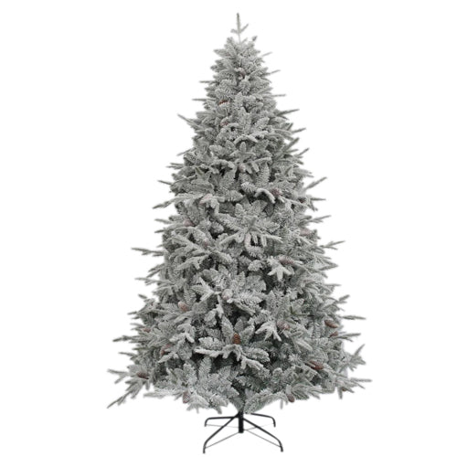 Snow Covered Christmas Tree with Pinecones