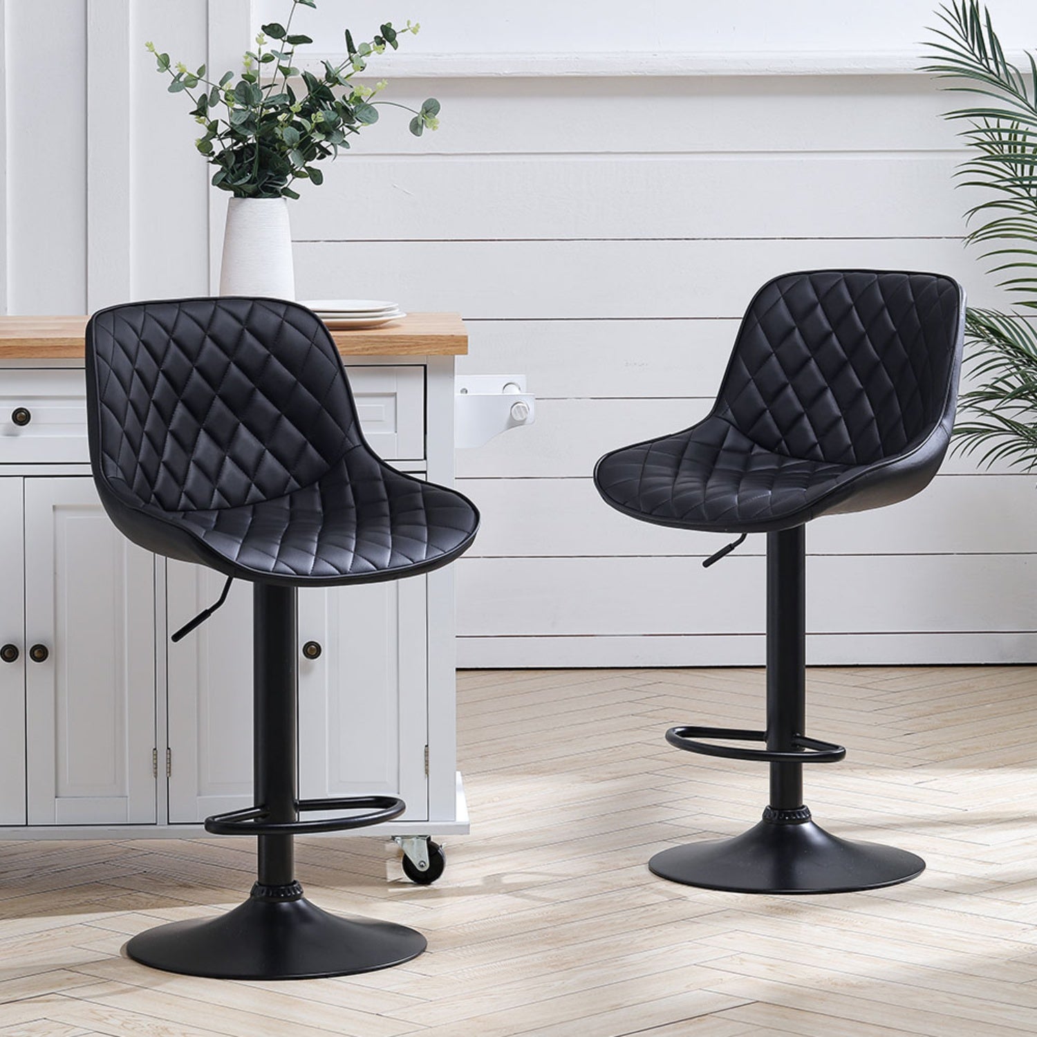 Black PU Adjustable Swivel Bar Stools Set of 2 – Julian Charles Home