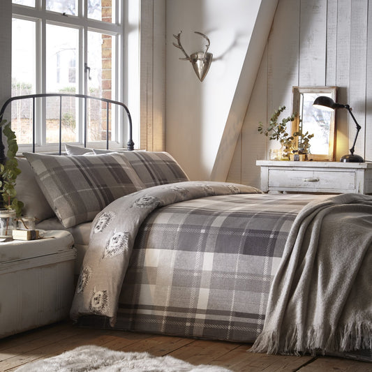 Colville Check Grey Brushed Cotton Duvet Set