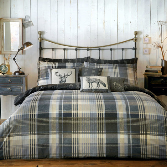 Connolly Charcoal Check Brushed Cotton Duvet Set