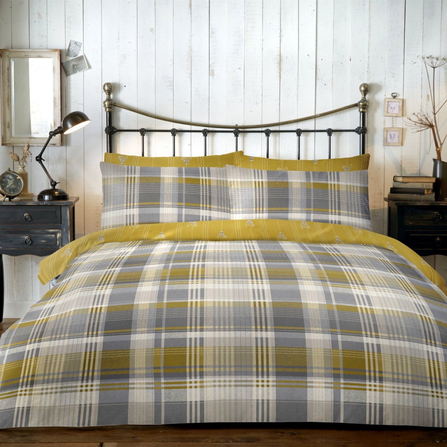 Connolly Ochre Check Brushed Cotton Duvet Set Julian Charles Home