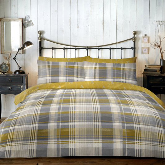 Connolly Ochre Check Brushed Cotton Duvet Set