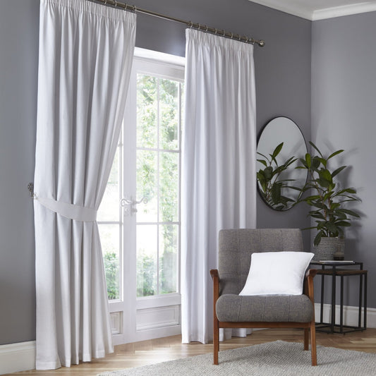 Dijon White Blackout Pencil Pleat Curtains