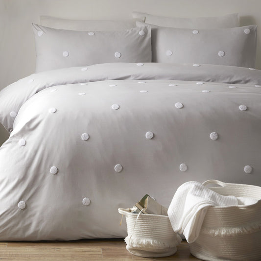 Dot Garden Silver 100% Cotton Duvet Set