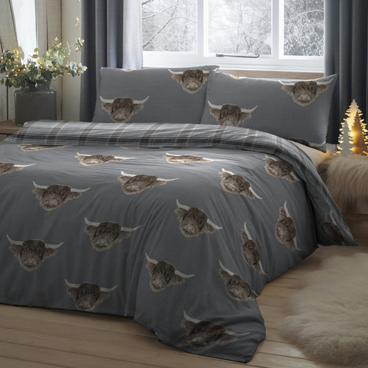 Highland Cow Grey Duvet Set