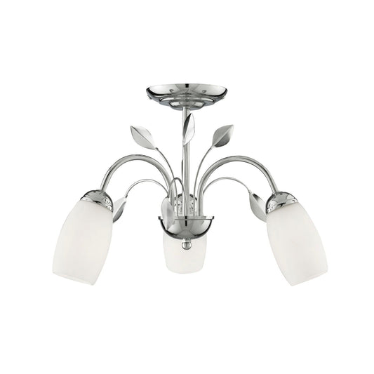 Chrome Leaf Deco 3 Ceiling Light With White Glass Shades
