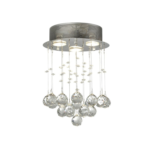 3 Light Chrome Ceiling Flush Light With Acrylic Drops