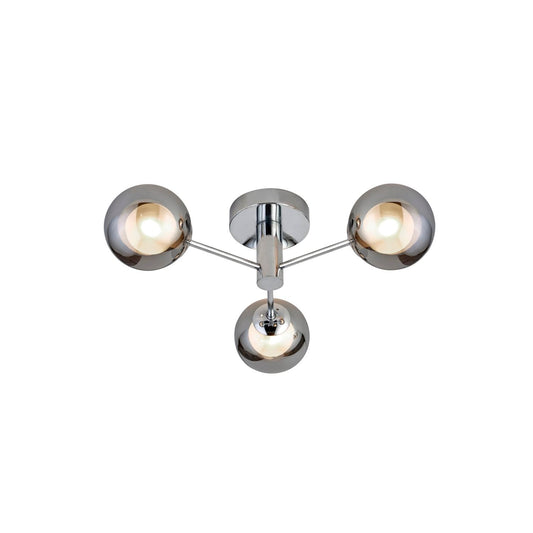 3 Light Chrome Ceiling Light With Smokey Glass Shade