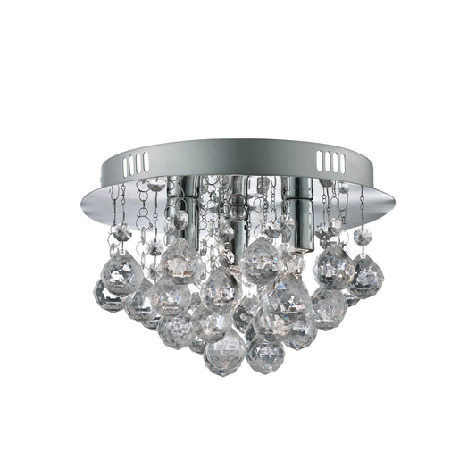 3 Light Chrome Flush Ceiling Light with Clear Acrylic Deco Drops