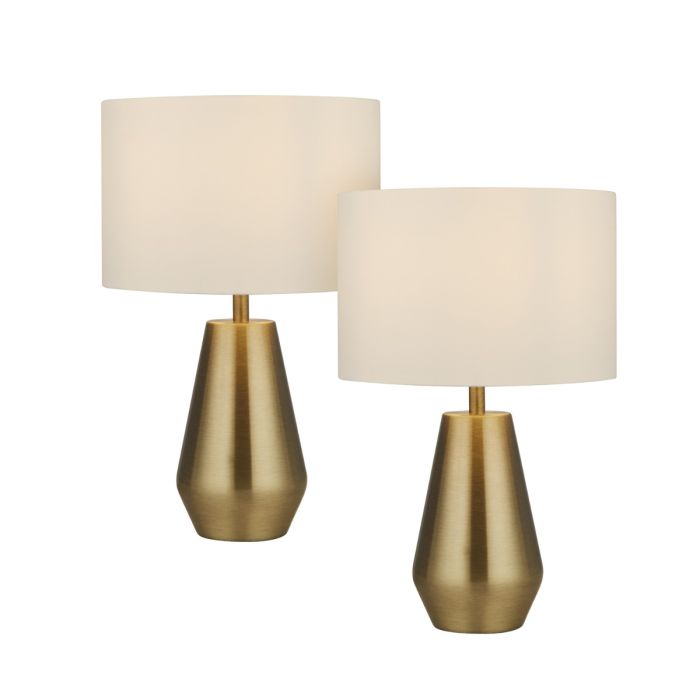 Antique Brass Base Touch Table Lamps With Cream Shades (Pair