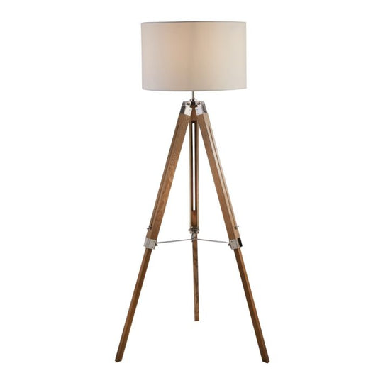 Light Wood Base Floor Lamp With Cream Linen Shade