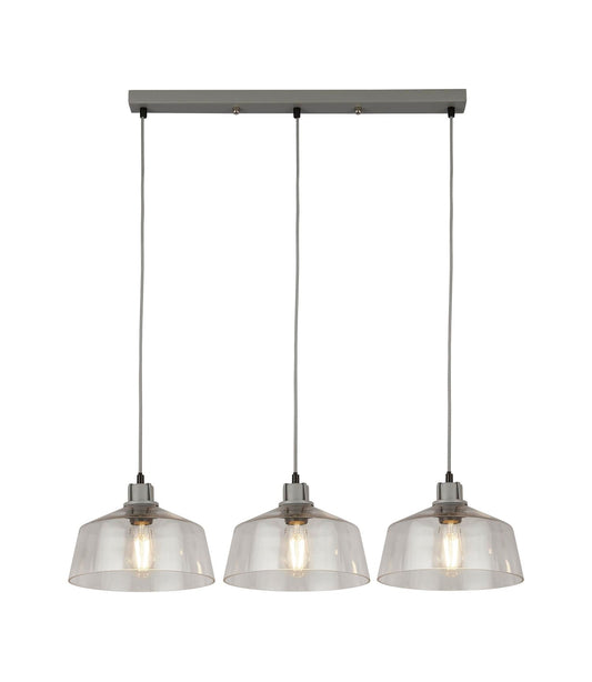 Clear Glass And Grey 3 Light Diner Bar Pendant