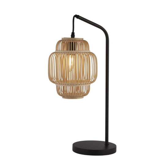 Black Table Lamp With Bamboo Frame Shade