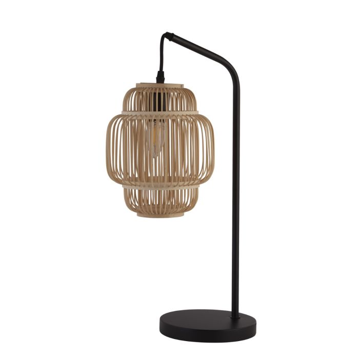 Black Table Lamp With Bamboo Frame Shade