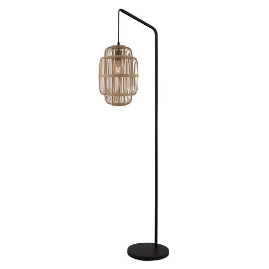 Black Floor Lamp With Bamboo Frame Shade