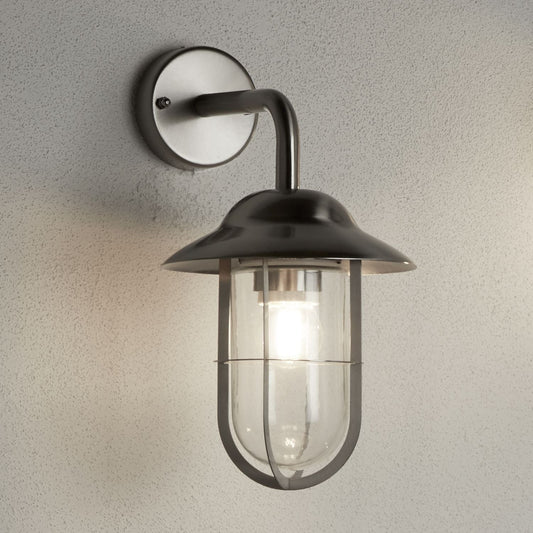 Satin Silver Clear Glass Outdoor Pendant Wall Light