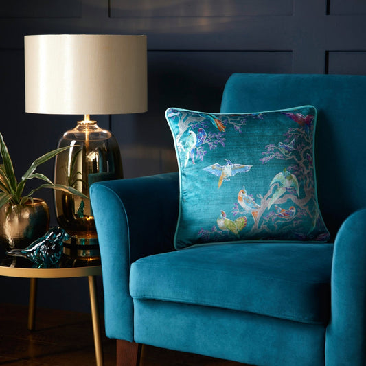 Laurence Llewelyn-Bowen Birdity Absurdity Blue Velvet Cushion (43cm x 43cm)