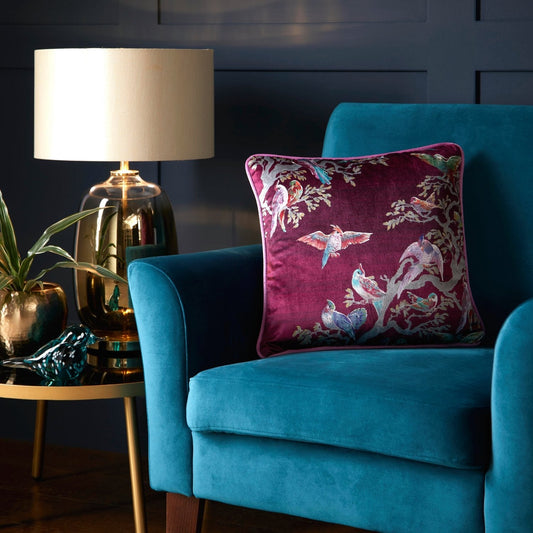 Laurence Llewelyn-Bowen Birdity Absurdity Pink Velvet Cushion (43cm x 43cm)