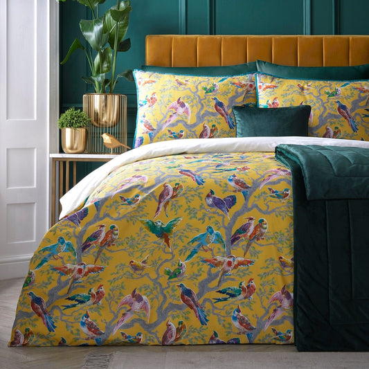 Laurence Llewelyn-Bowen Birdity Absurdity Yellow 200 Thread Count 100% Cotton Duvet Set