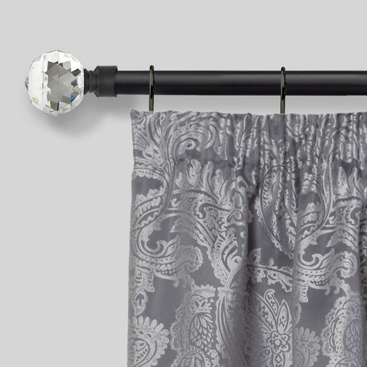 Matt Black Crystal Extendable Curtain Pole with Rings