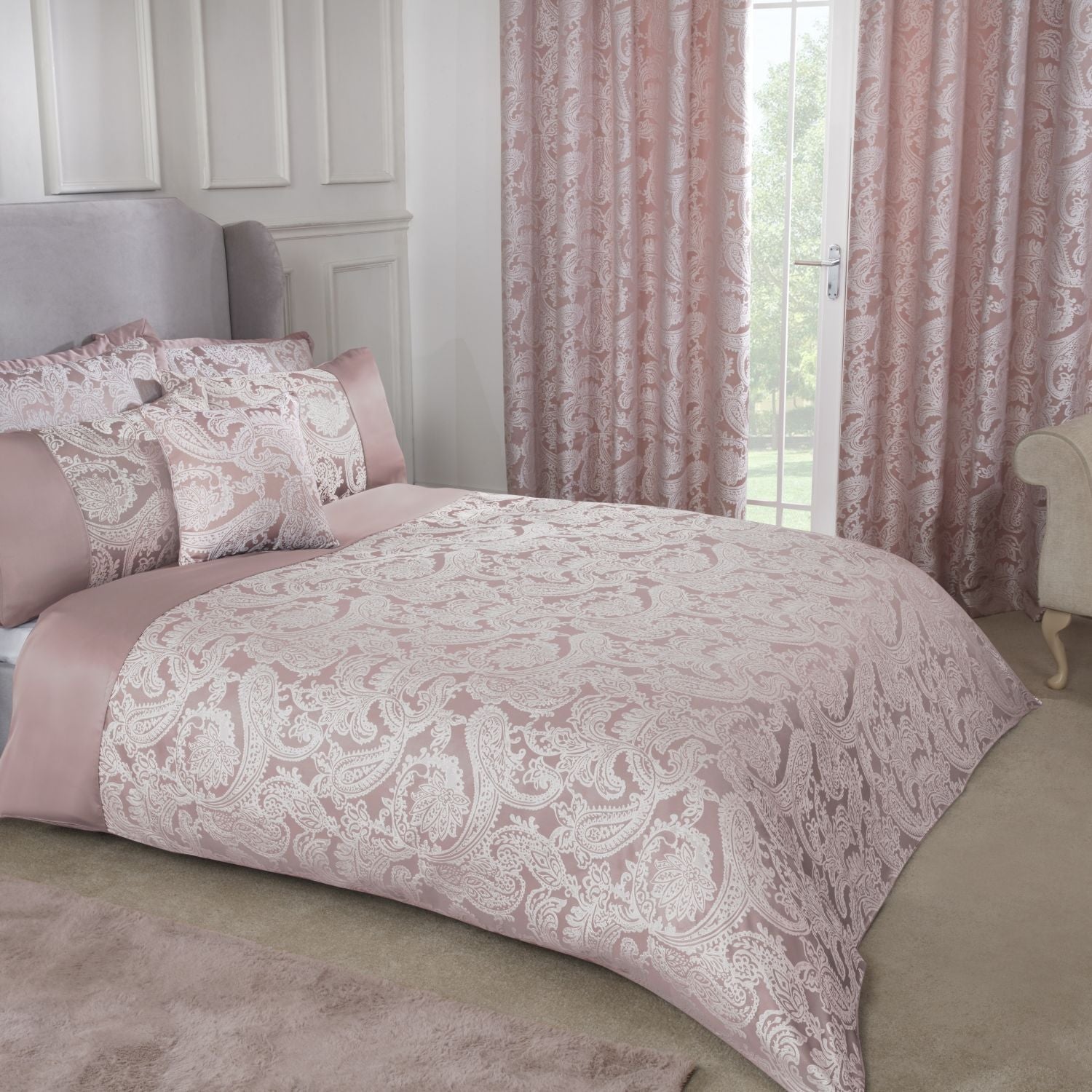 Duchess Blush Pink Embellished Jacquard Duvet Set Julian Charles Home