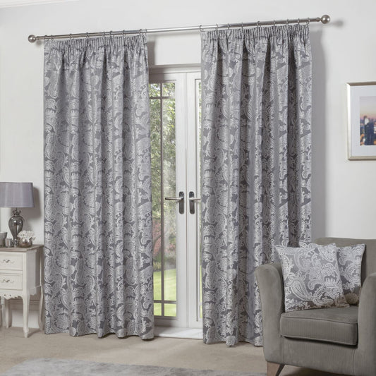 Duchess Silver Lined Pencil Pleat Jacquard Velvet Curtains