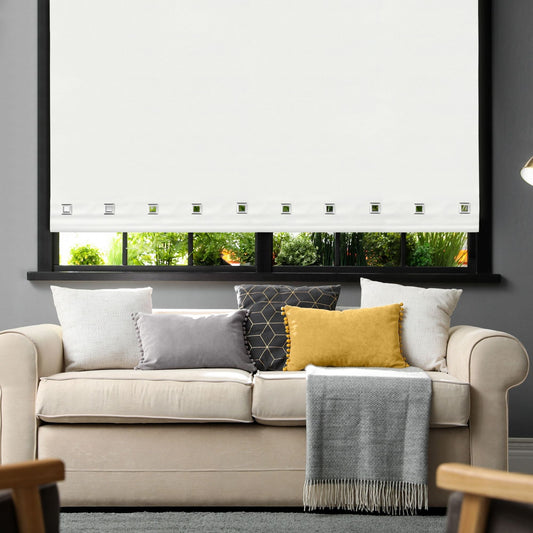 White Square Eyelet Roller Blind