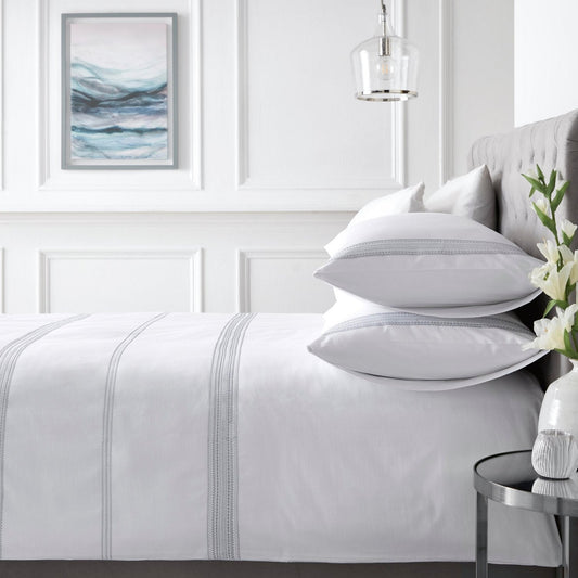 Embroidered Band White 200 Thread Count 100% Cotton Duvet Set