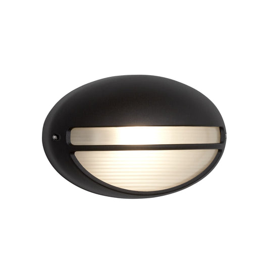 Black Oval Outdoor Light With Ridged Glass