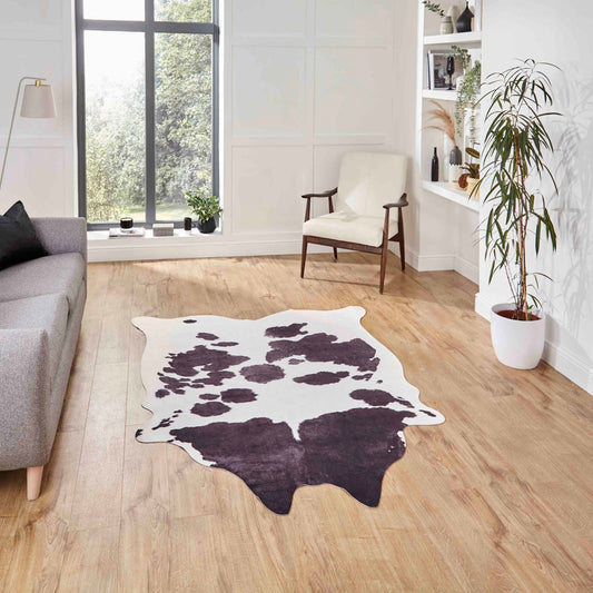 Faux Cow Print White/Black Rug