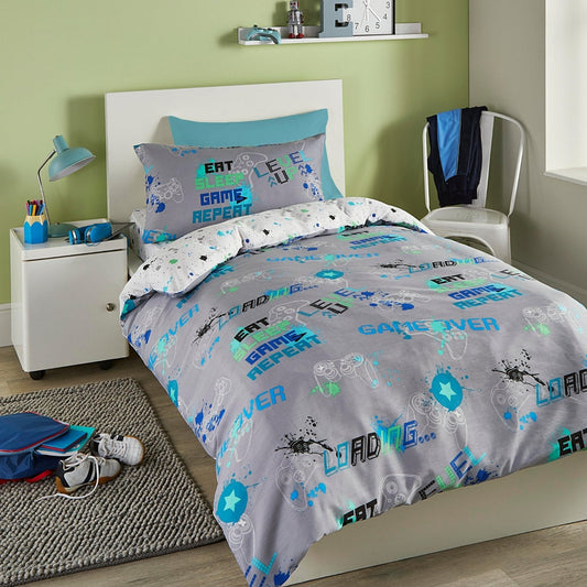 Game Grey Glow-in-the-Dark Kids Duvet Set