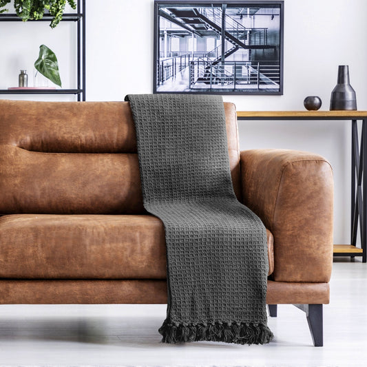 Charcoal Honeycomb Recycled Cotton Throw