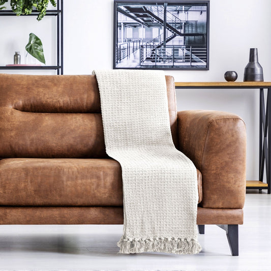 Ivory Honeycomb Recycled Cotton Throw