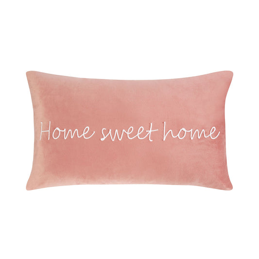 Home Sweet Home Blush Pink Velvet Cushion (30cm x 50cm)