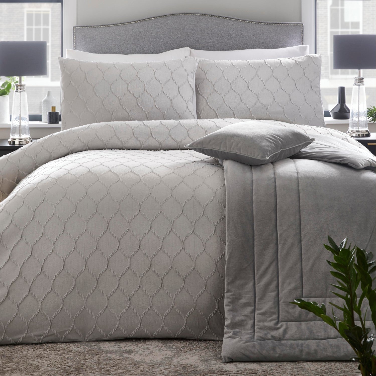 Jeneva Silver Grey Textured Duvet Set Julian Charles Home
