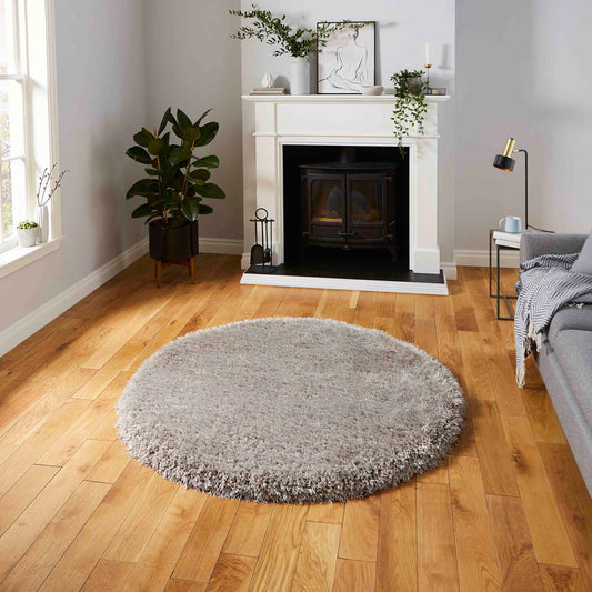 Montana Silver Grey Luxury Circle Shaggy Rug