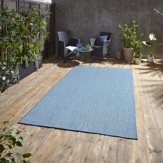 POP Outdoor Blue Flat Weave Plain Rug