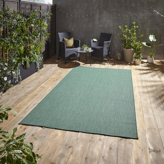 POP Outdoor Dark Green Flat Weave Plain Rug
