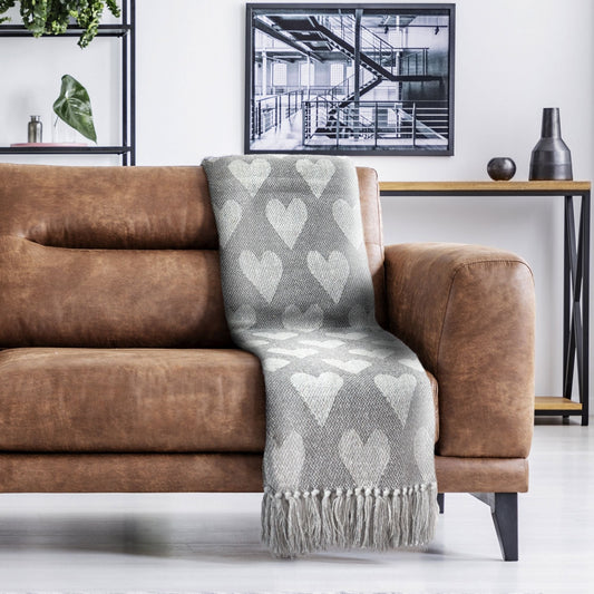 Grey Heart Recycled Cotton Throw