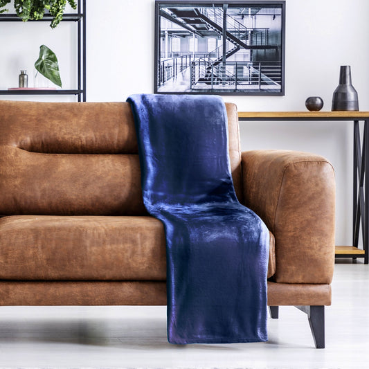 Navy Blue Snug Flannel Fleece Super Soft Throw