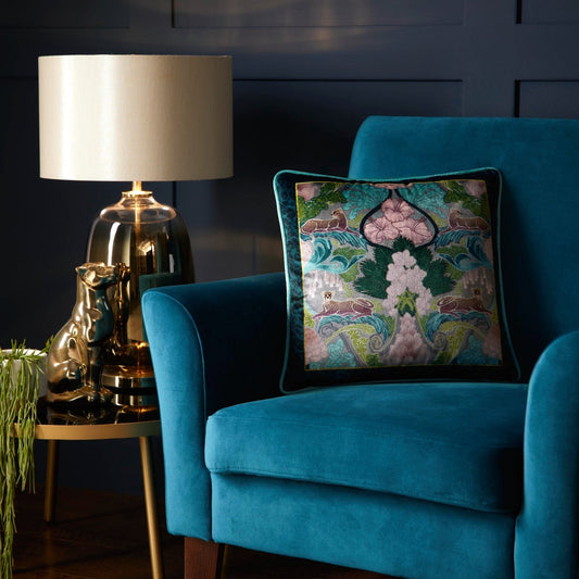 Laurence Llewelyn-Bowen Suburban Jungle Teal Velvet Cushion (43cm x 43cm)