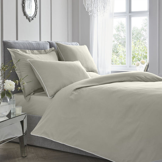 Silver With White Contrast Piping 200 Thread Count 100% Cotton Duvet Set