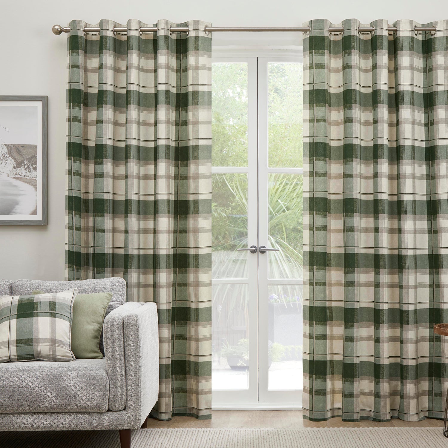 Balmoral Check Bottle Green Eyelet Curtains Julian Charles Home