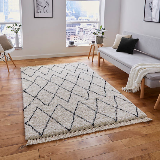 Boho White and Black Rug