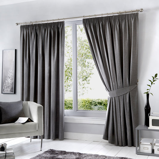 Dijon Charcoal Grey Blackout Pencil Pleat Curtains