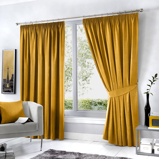 Dijon Ochre Yellow Blackout Pencil Pleat Curtains