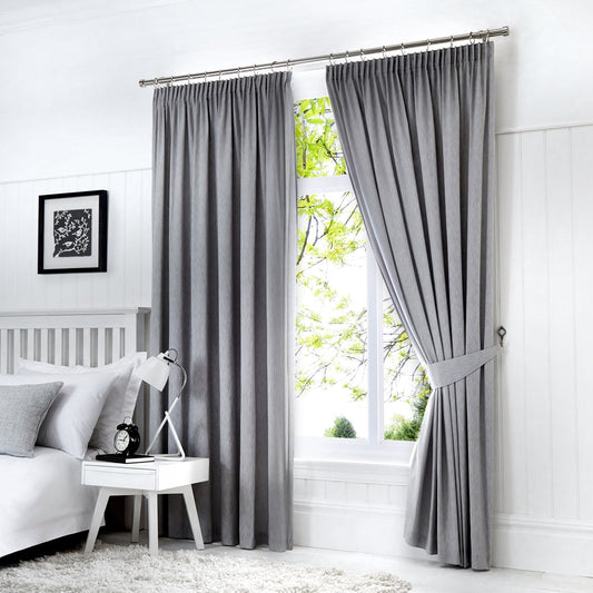Dijon Silver Grey Blackout Thermal Pencil Pleat Curtains