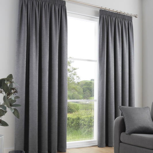 Galaxy Charcoal Grey Dim Out Pencil Pleat Curtains