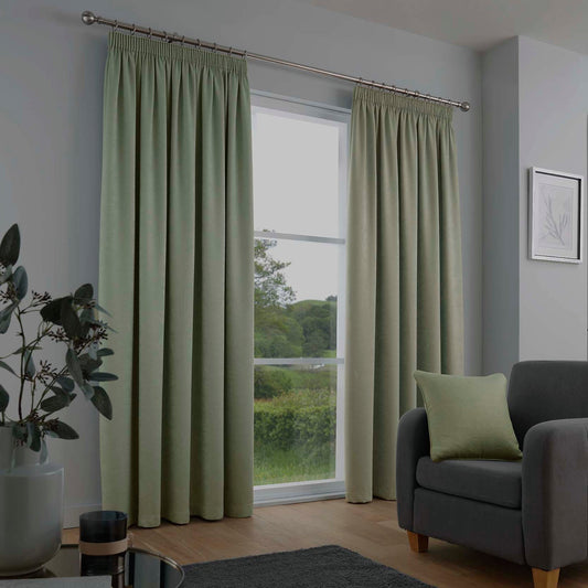 Galaxy Green Dim Out Pencil Pleat Curtains